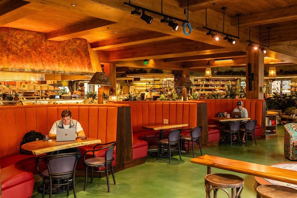 Hearth Food Garden, the stage banquettes