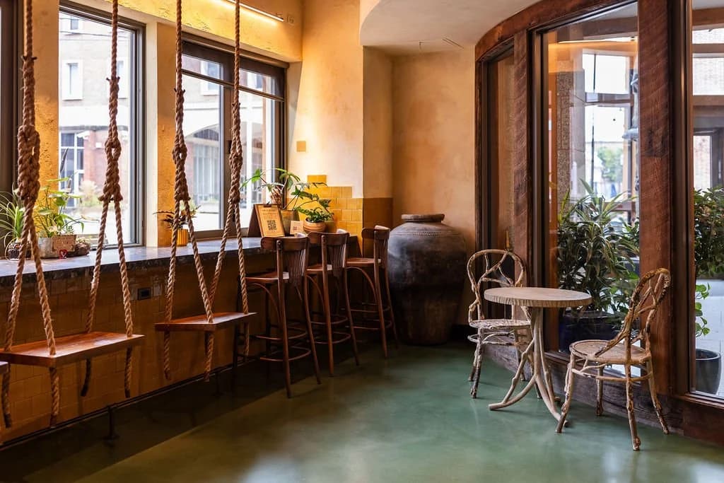 Hearth Food Garden, the pizza swings and atrium bistro